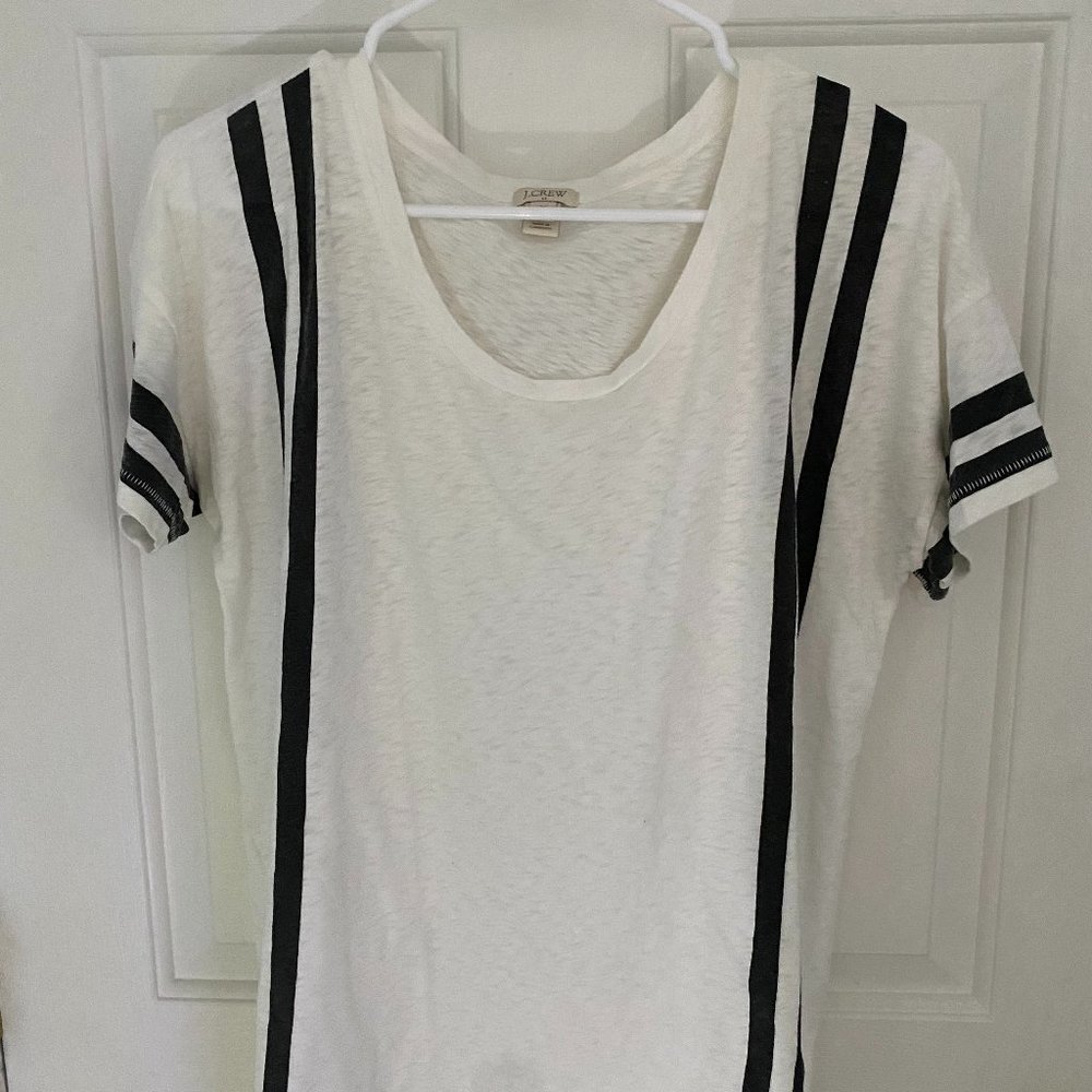 J Crew Factory White and Black Striped Tee